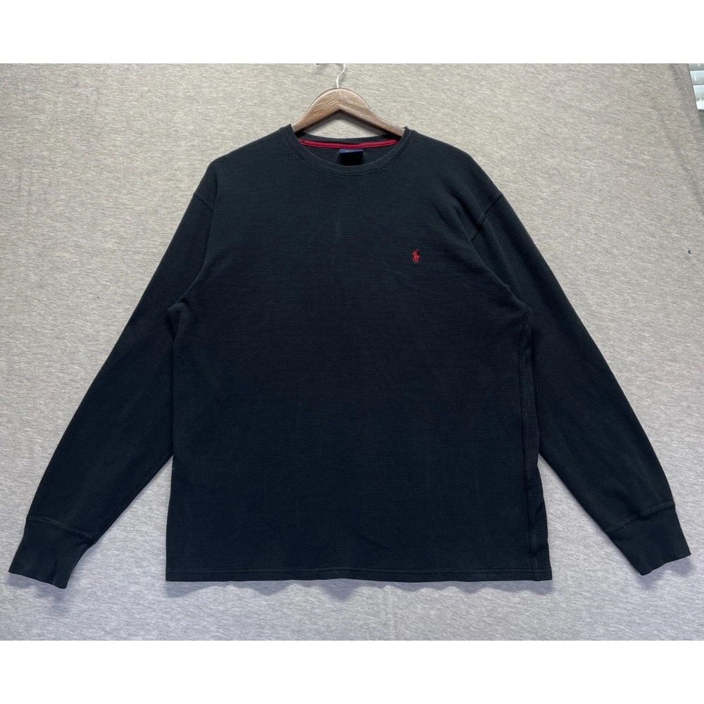 Polo Ralph Lauren Sleepwear Thermal Shirt Mens 2XL Black Cotton Pony Crew Neck